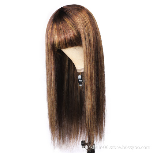 Raw Indian Hair Vendors Straight Lace Frontal Wigs With Bangs Cuticle Aligned Hair Pre plucked Glueless Wigs